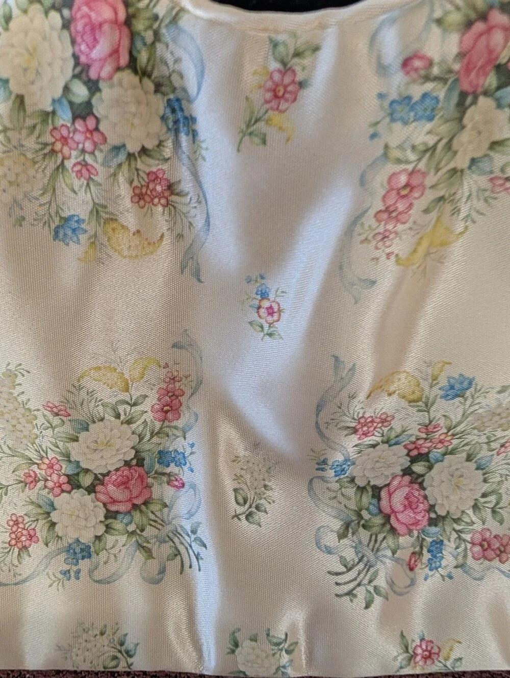 Vintage Hanger Cover in Cream and Pastel Bouquet Satin Fabric 1940's